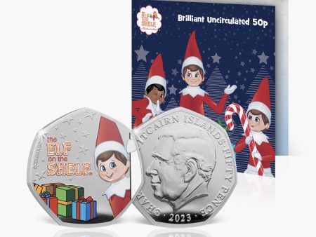 The Official 2023 Elf on the Shelf BU 50p Coloured Coin in Christmas Card Coin Discount